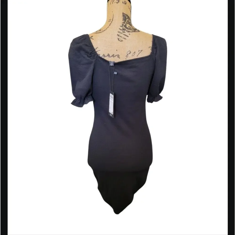 New Small Vero Moda Black Puff Sleeve Square Neck Stretchy Cottagecore Dress